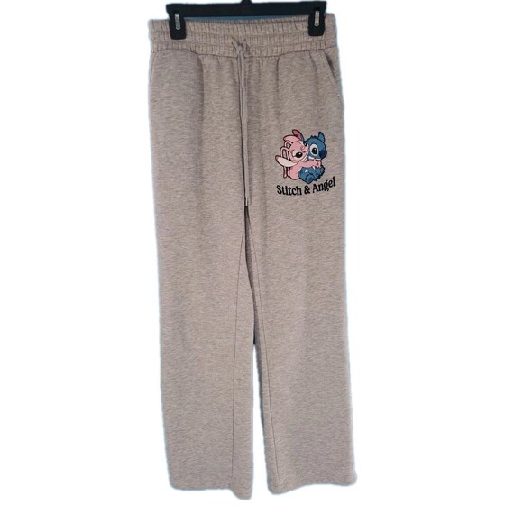 Disney Stitch & Angel Sweatpants Women's M Gray Fleece with Pocket Elastic Waist - Picture 1 of 13